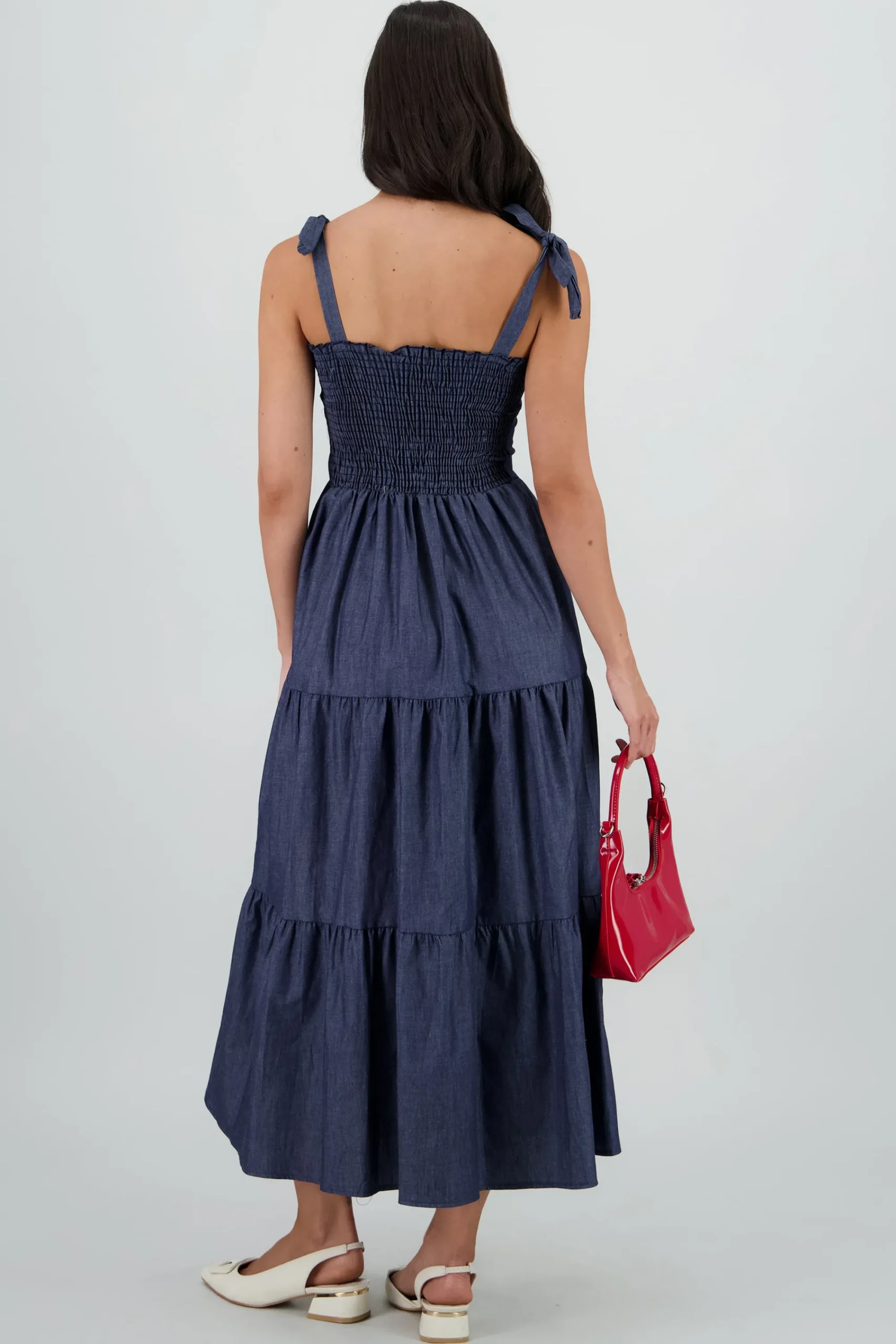 Shasa Denim Midi Dress with Panel Details