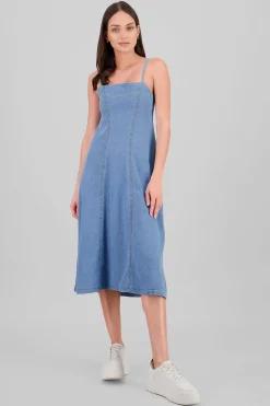 Shasa Denim Midi Dress with Straps