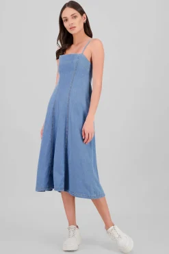Shasa Denim Midi Dress with Straps