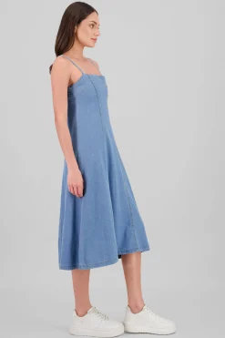 Shasa Denim Midi Dress with Straps