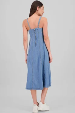 Shasa Denim Midi Dress with Straps