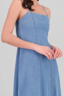 Shasa Denim Midi Dress with Straps