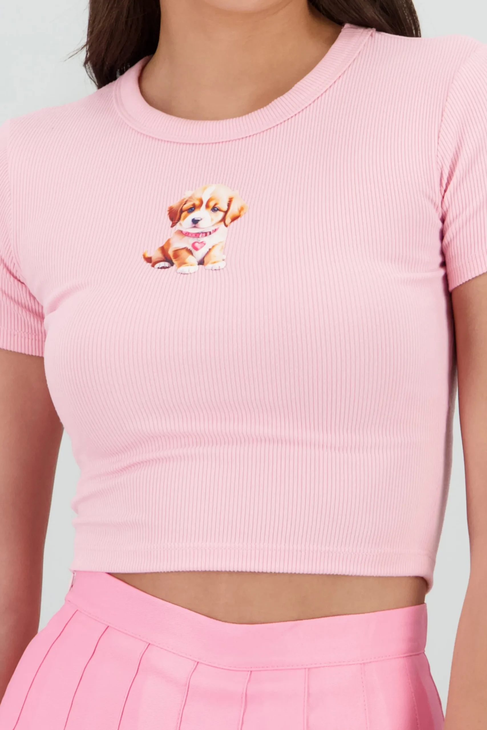 Shasa Dog Print Ribbed T Shirt