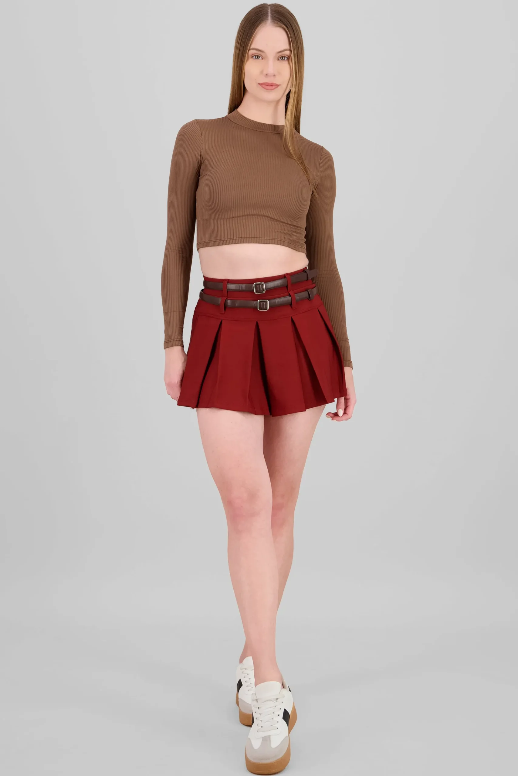 Shasa Double Belt Pleated Skirt