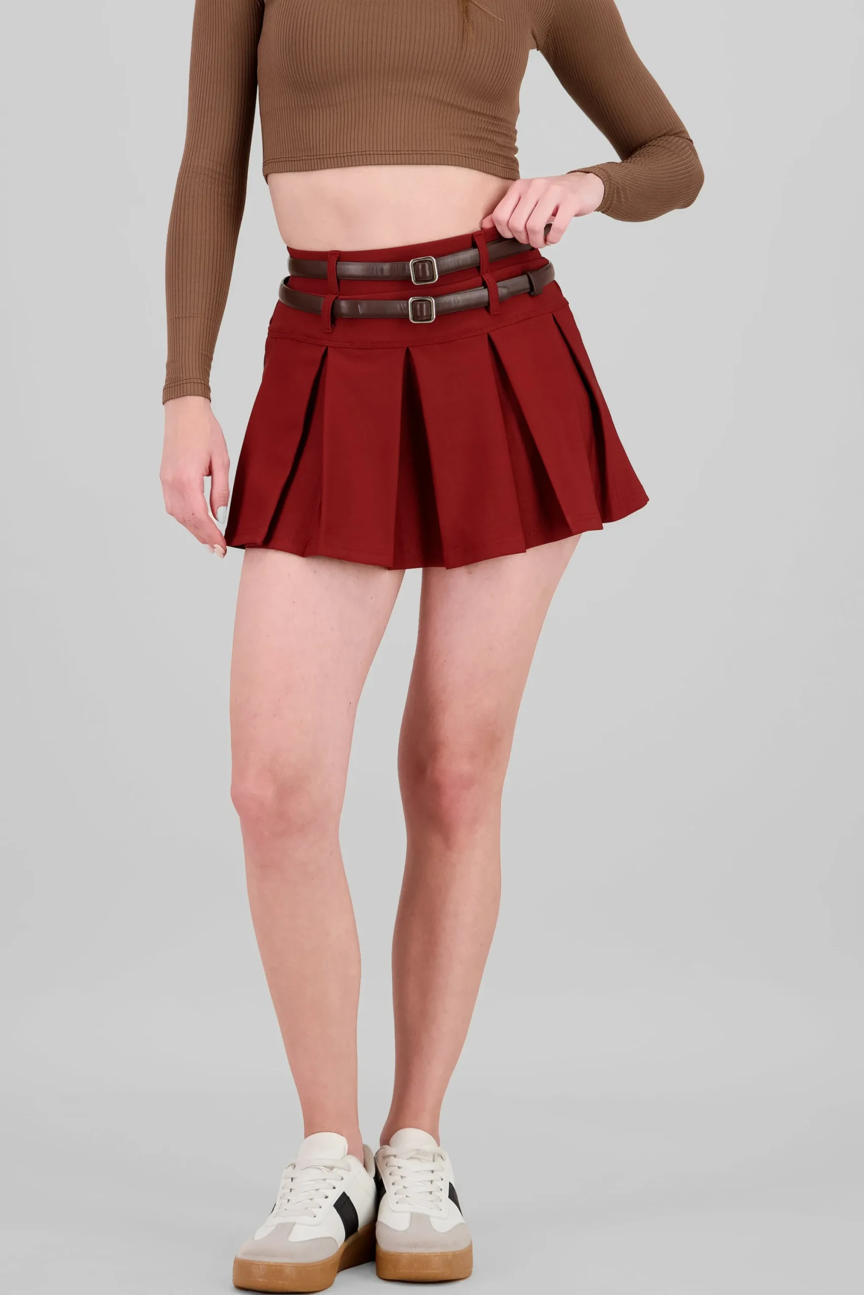 Shasa Double Belt Pleated Skirt