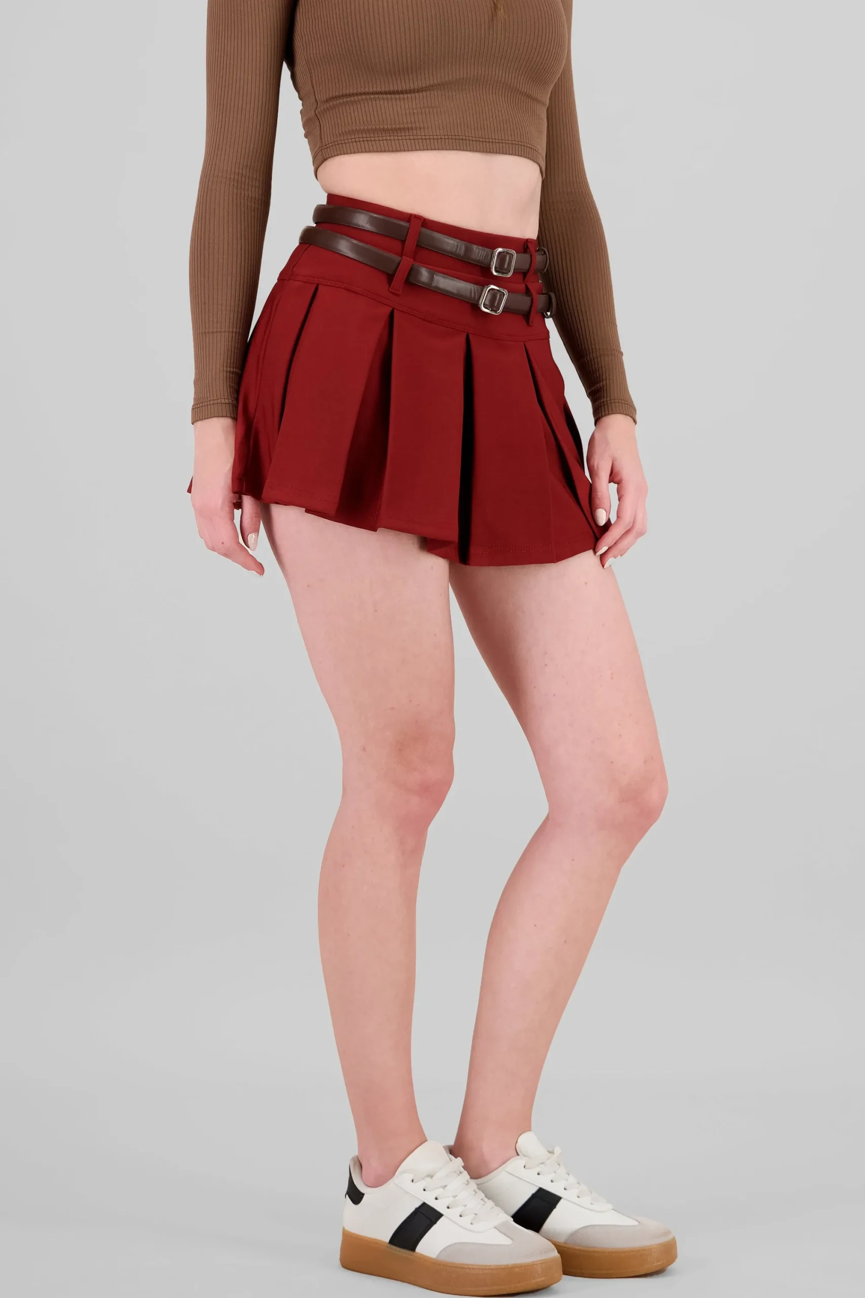 Shasa Double Belt Pleated Skirt