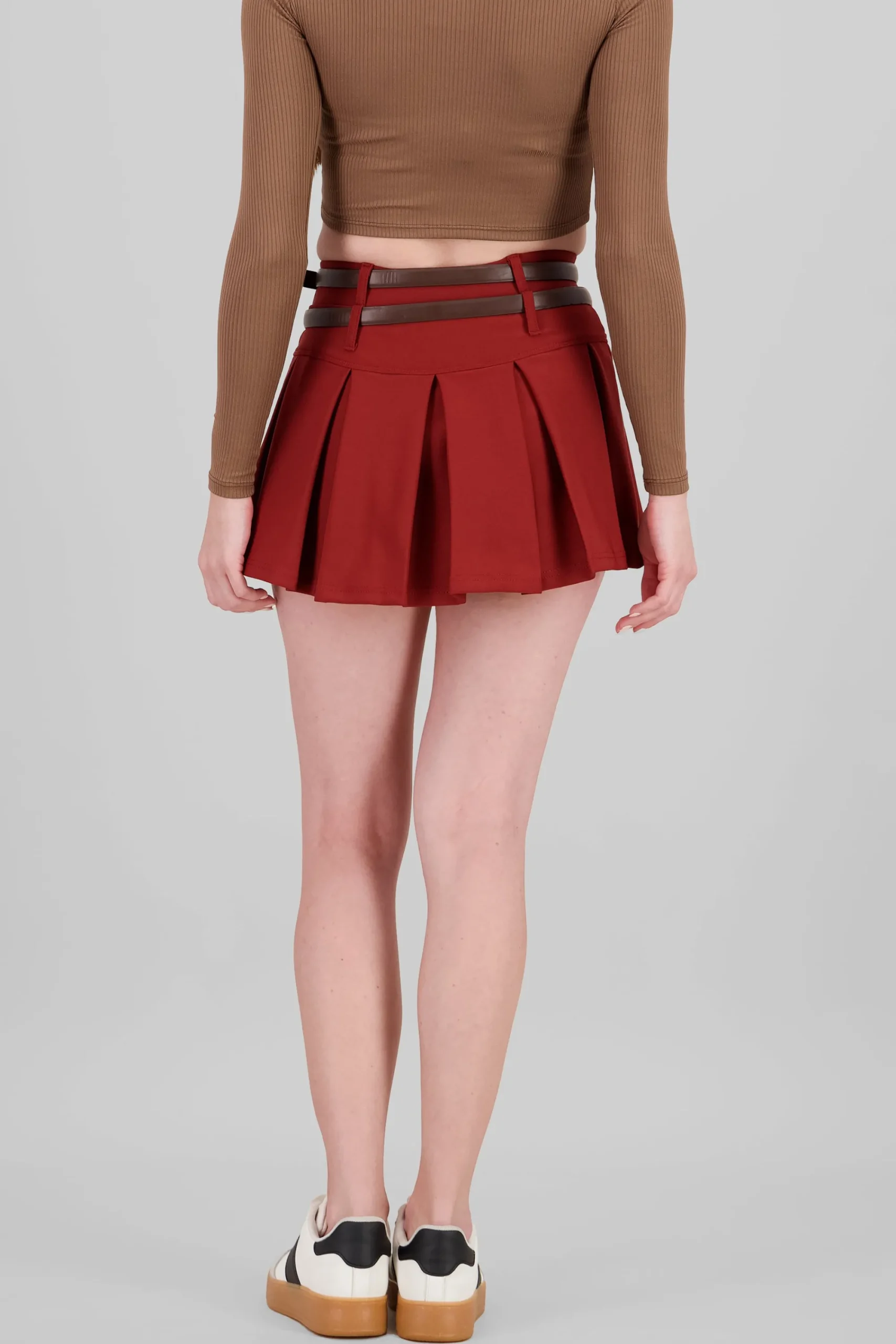Shasa Double Belt Pleated Skirt