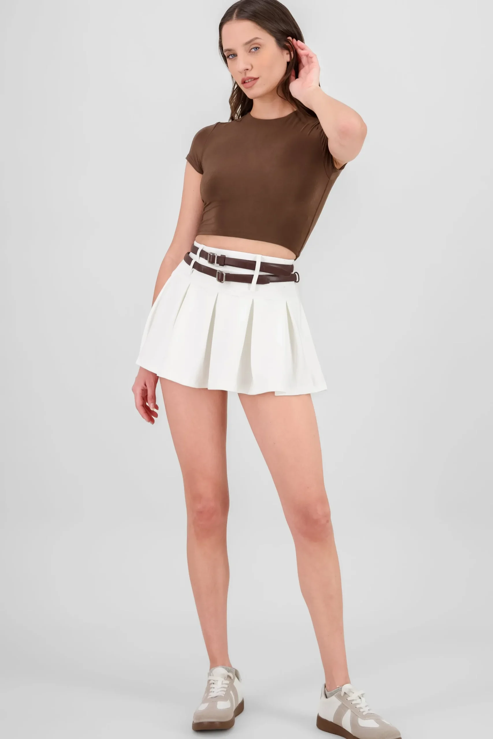 Shasa Double Belt Pleated Skirt