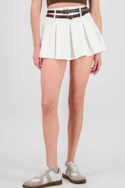 Shasa Double Belt Pleated Skirt