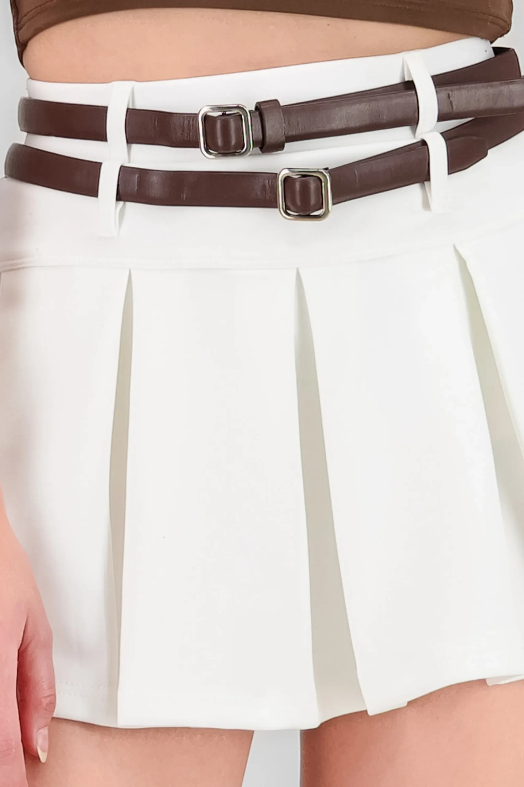 Shasa Double Belt Pleated Skirt