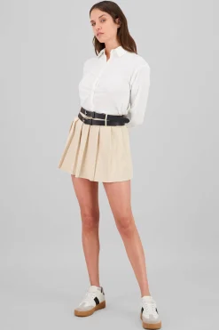 Shasa Double Belt Pleated Skirt