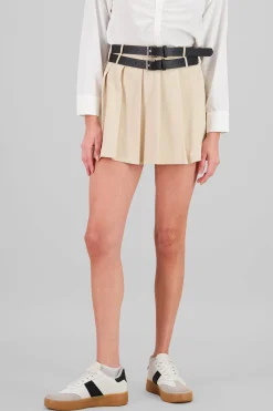 Shasa Double Belt Pleated Skirt