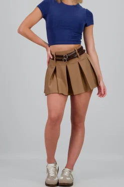 Shasa Double Belt Pleated Skirt