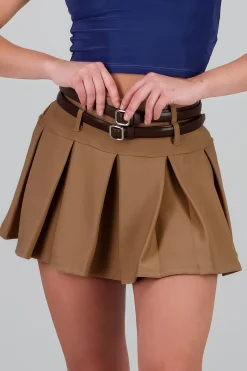Shasa Double Belt Pleated Skirt