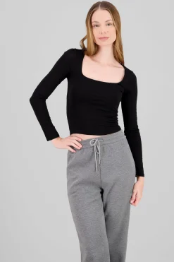Shasa Double Layer Square Neck Long Sleeve Top
