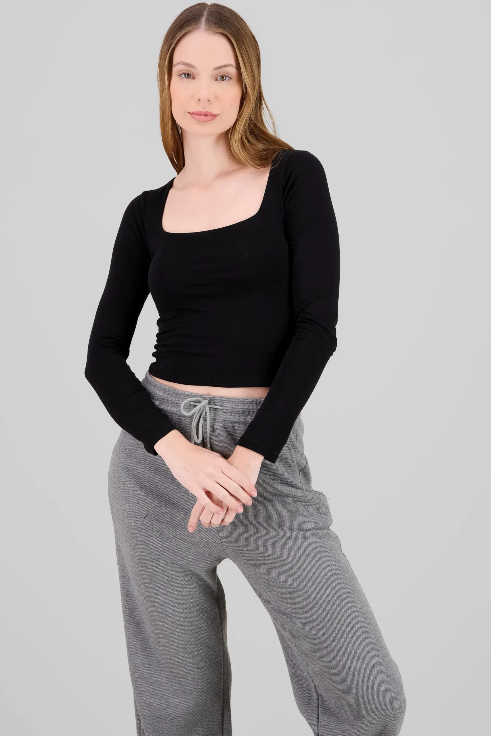 Shasa Double Layer Square Neck Long Sleeve Top