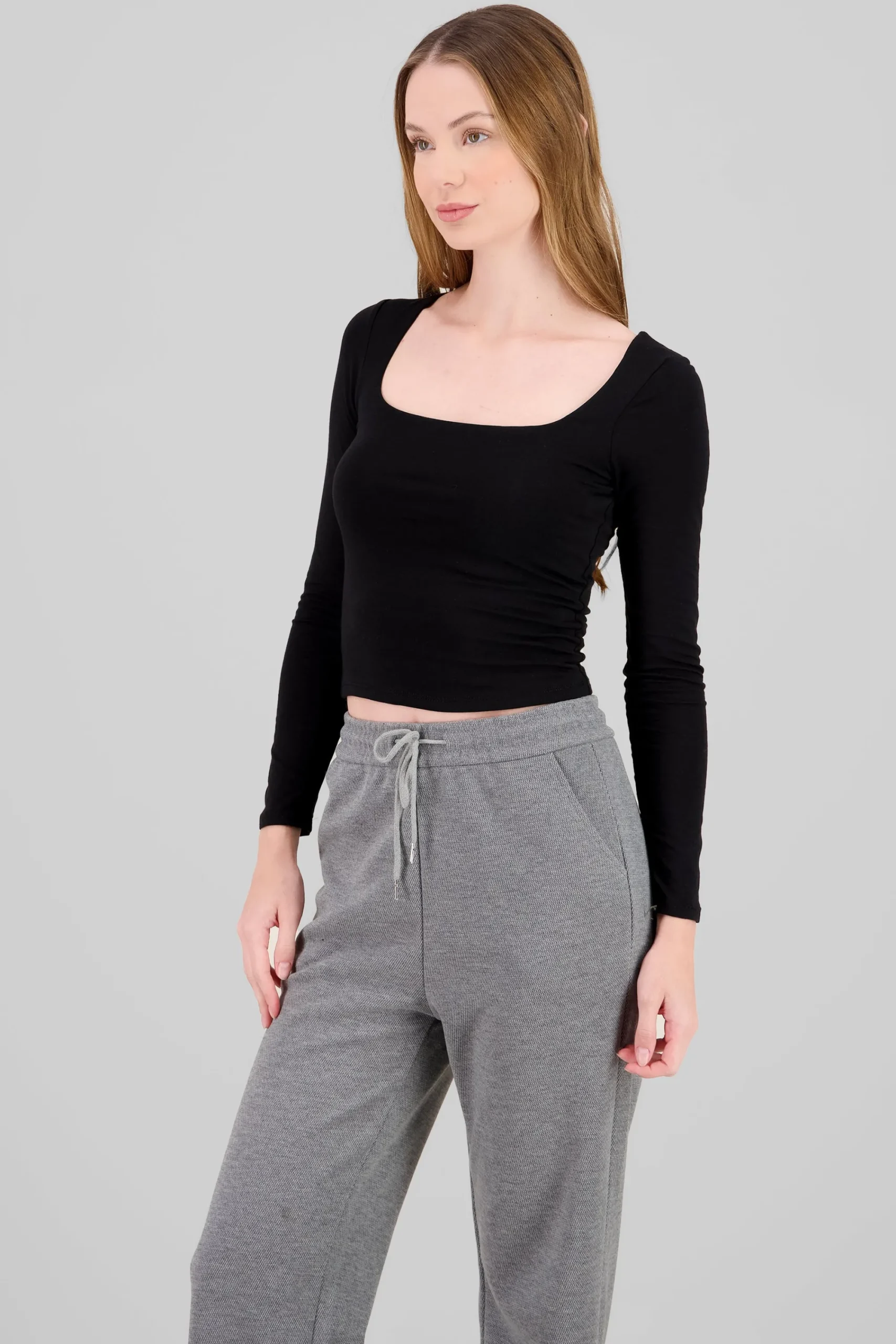 Shasa Double Layer Square Neck Long Sleeve Top