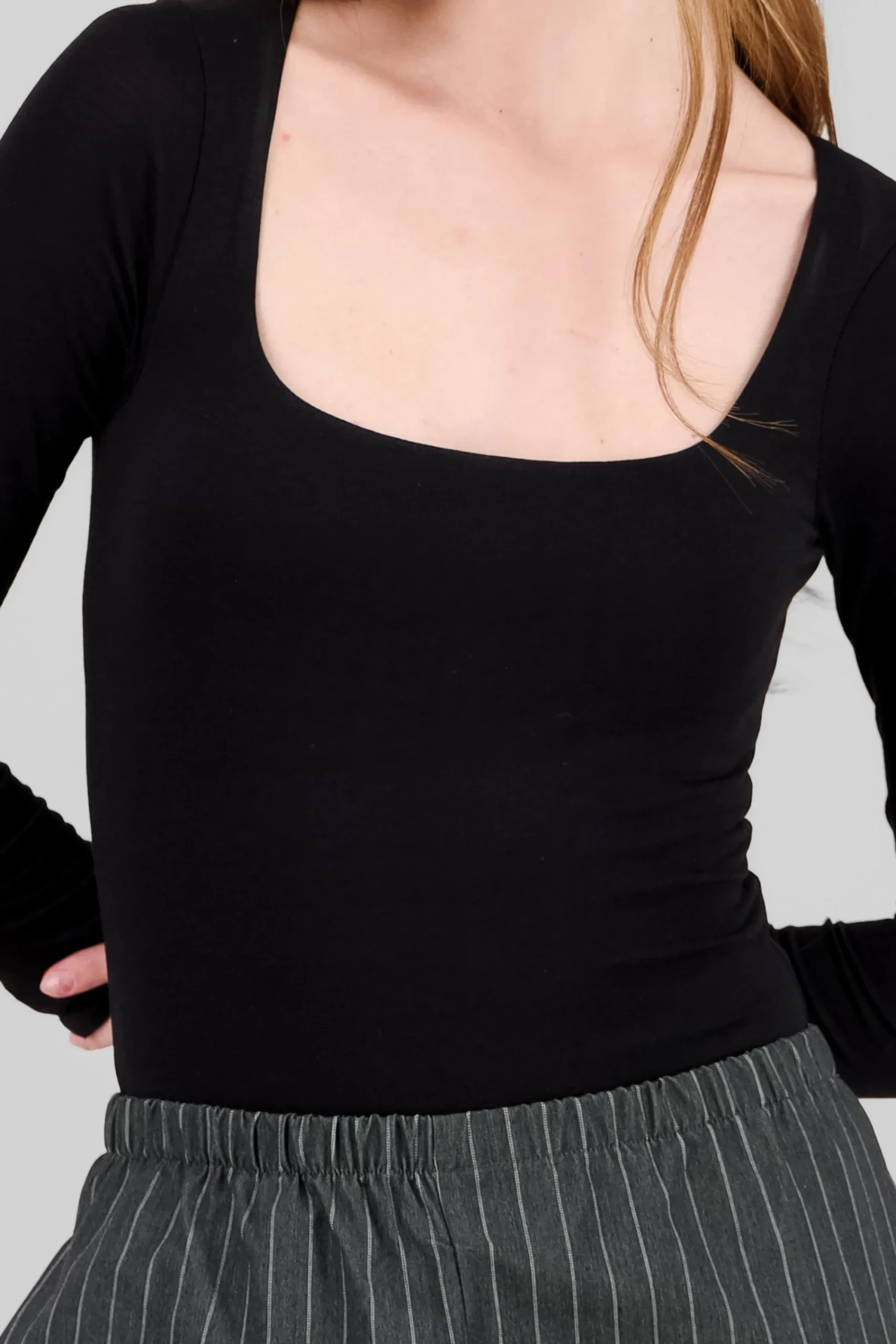 Shasa Double Layer Square Neck Long Sleeve Top