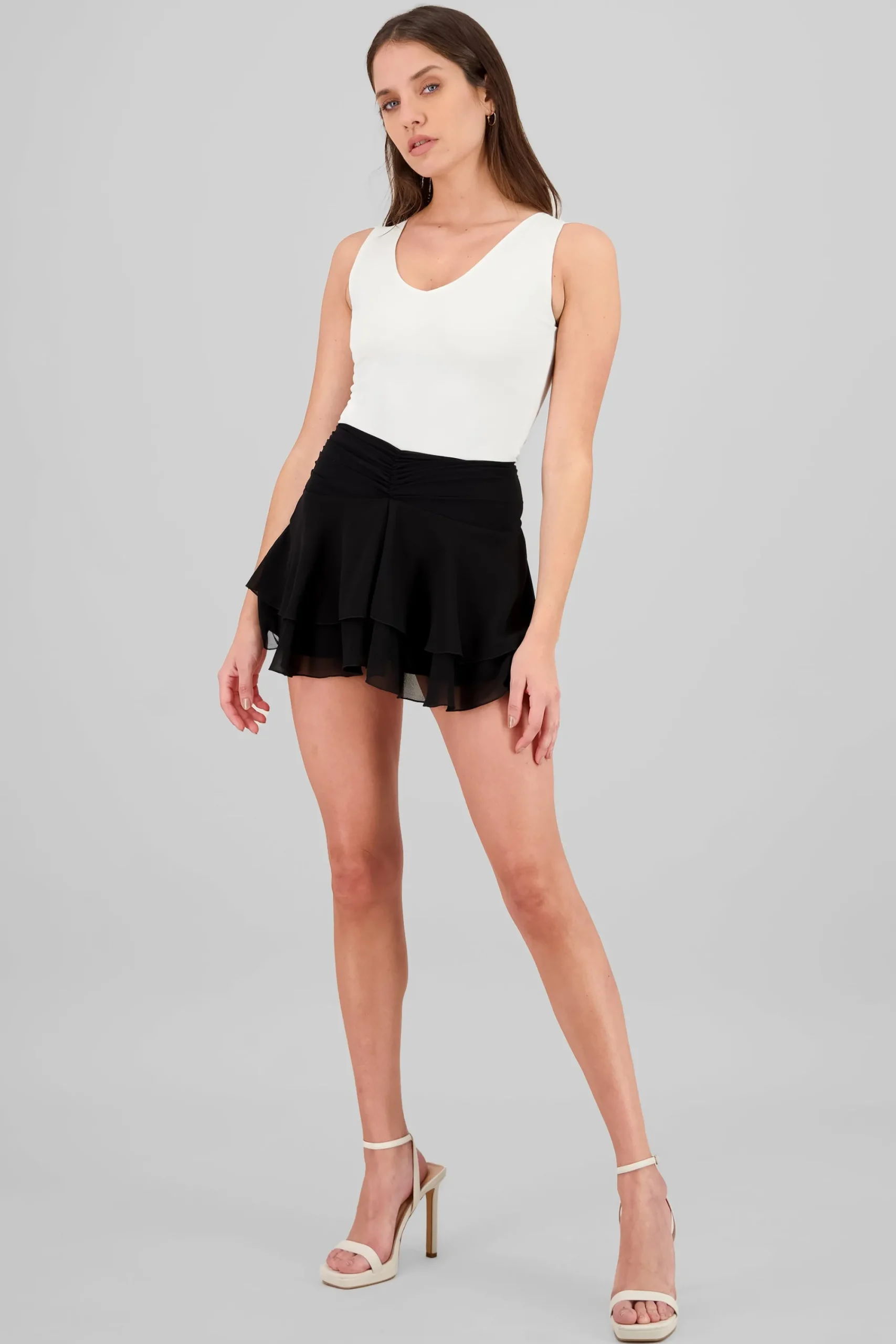Shasa Double Ruffle Chiffon Mini Skirt