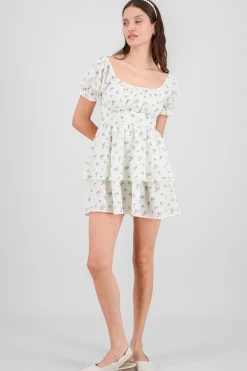 Shasa Double Ruffle Floral Puff Sleeve Dress