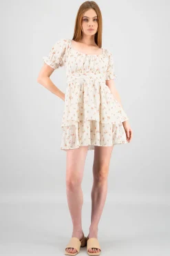 Shasa Double Ruffle Floral Puff Sleeve Dress