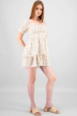 Shasa Double Ruffle Floral Puff Sleeve Dress
