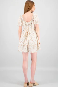 Shasa Double Ruffle Floral Puff Sleeve Dress