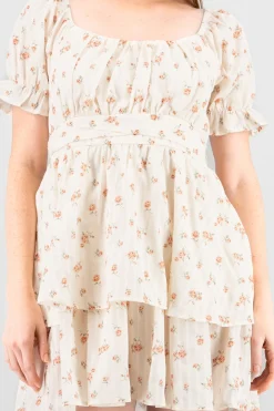 Shasa Double Ruffle Floral Puff Sleeve Dress