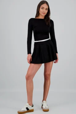 Shasa Double Waistband Pleated Skirt