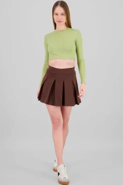 Shasa Double Waistband Pleated Mini Skirt