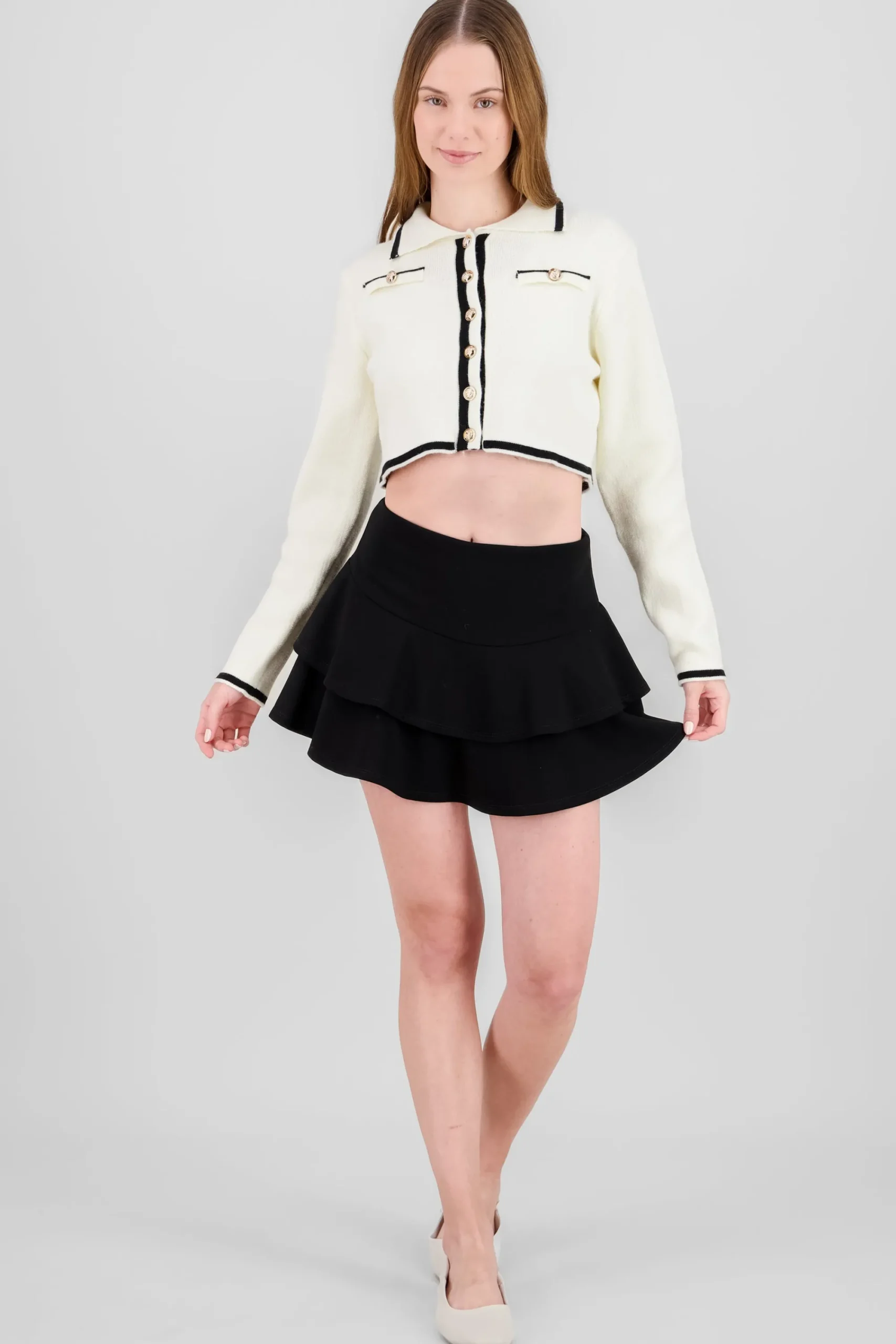 Shasa DoubleLayer Ruffle Hem Mini Skirt