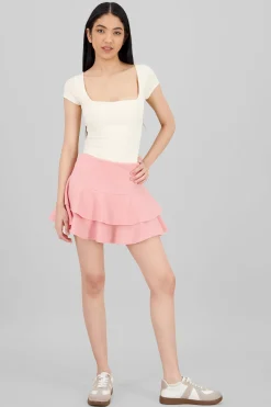 Shasa DoubleLayer Ruffle Hem Mini Skirt