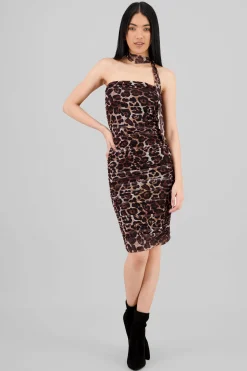 Shasa Draped Animal Print Midi Dress
