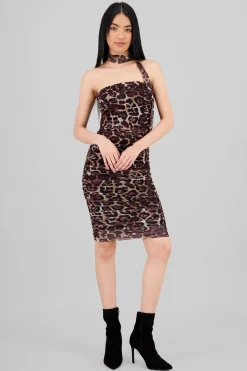 Shasa Draped Animal Print Midi Dress