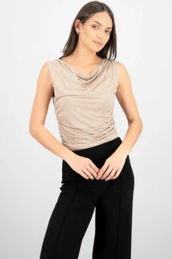 Shasa Draped Cowl Neck Top