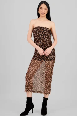 Shasa Draped Mesh Maxi Animal Print Dress