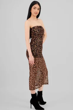 Shasa Draped Mesh Maxi Animal Print Dress
