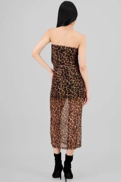 Shasa Draped Mesh Maxi Animal Print Dress