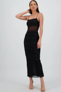 Shasa Draped Mesh Maxi Dress