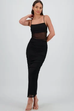 Shasa Draped Mesh Maxi Dress