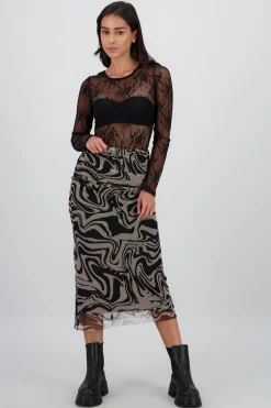 Shasa Draped Mesh Midi Skirt