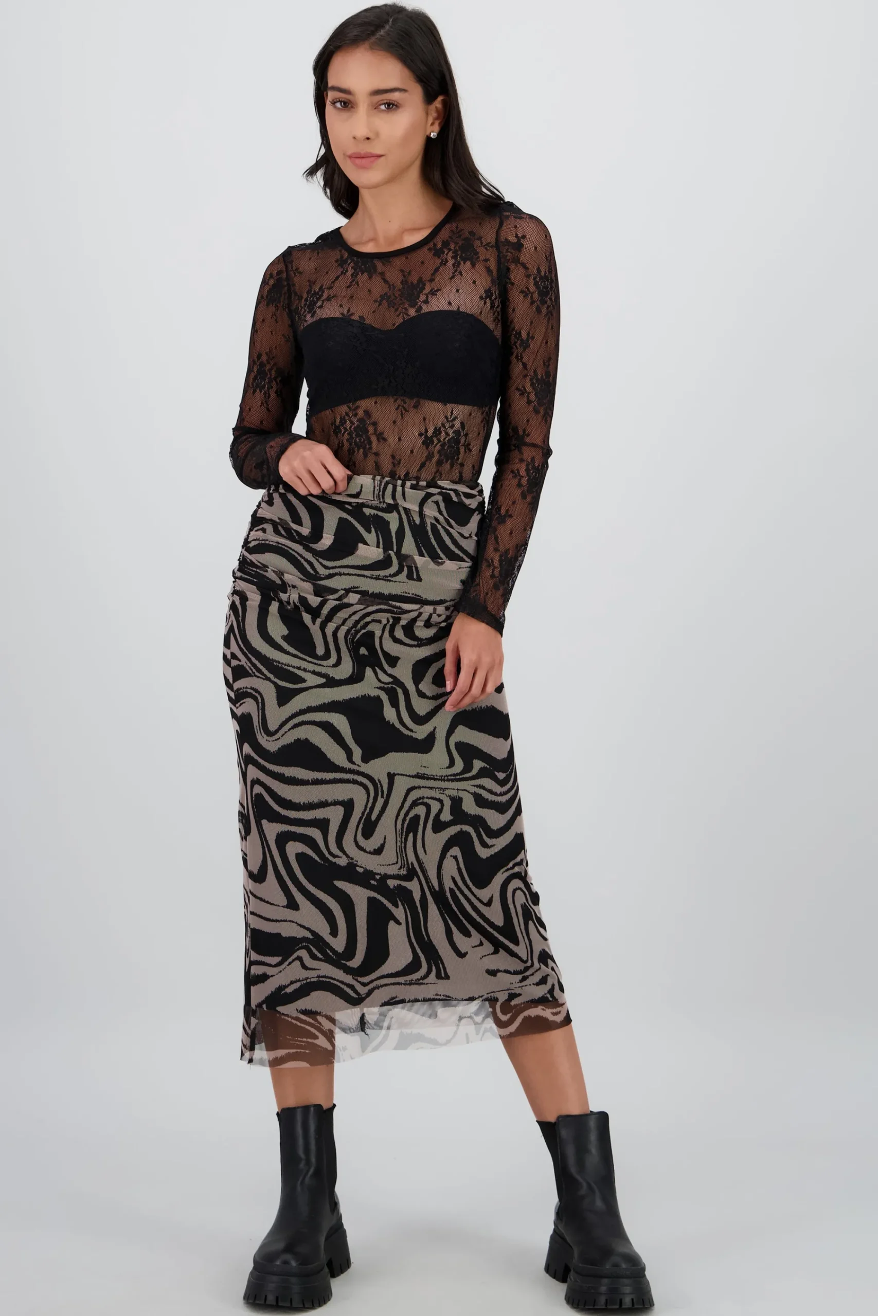 Shasa Draped Mesh Midi Skirt