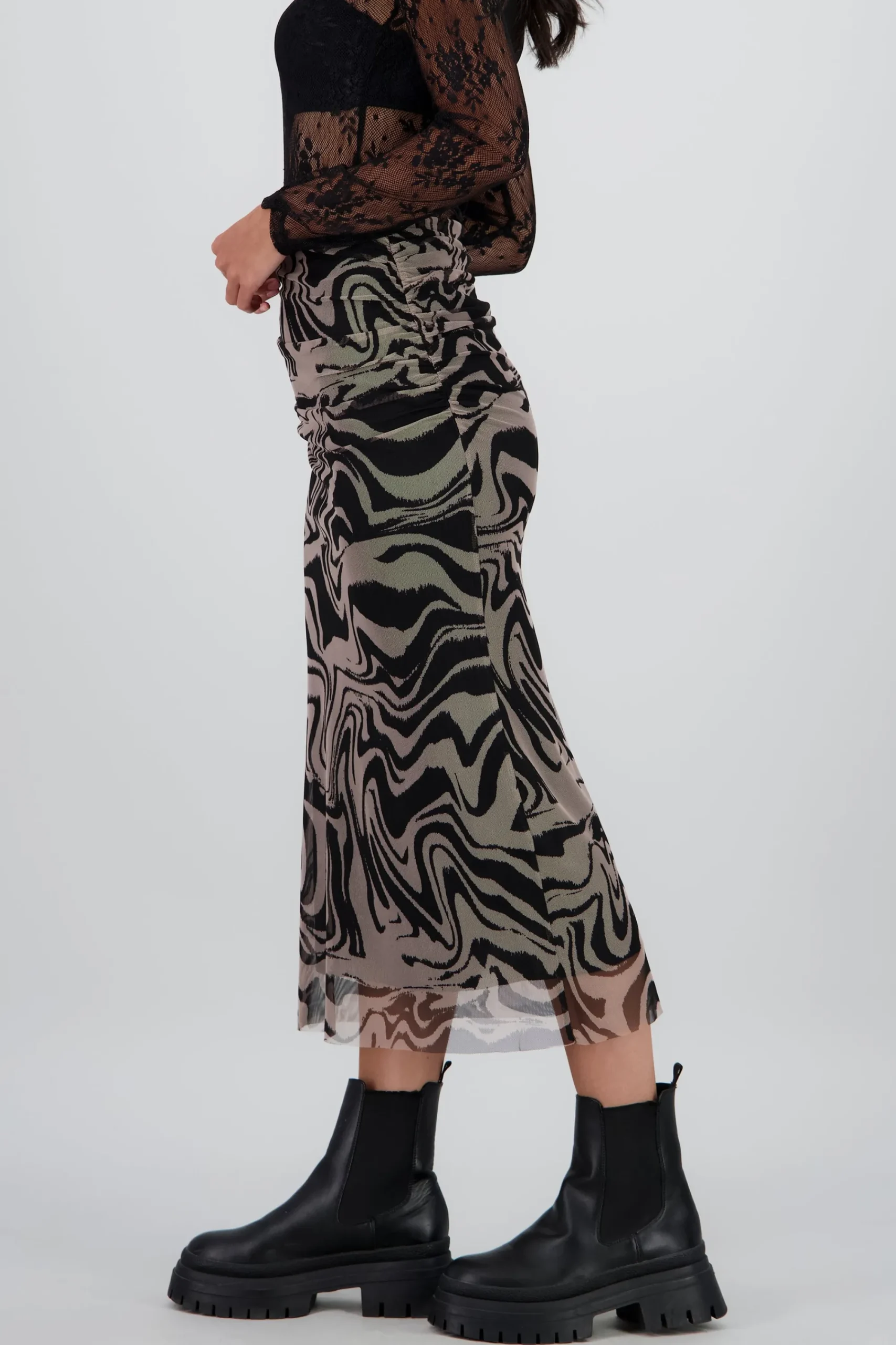 Shasa Draped Mesh Midi Skirt