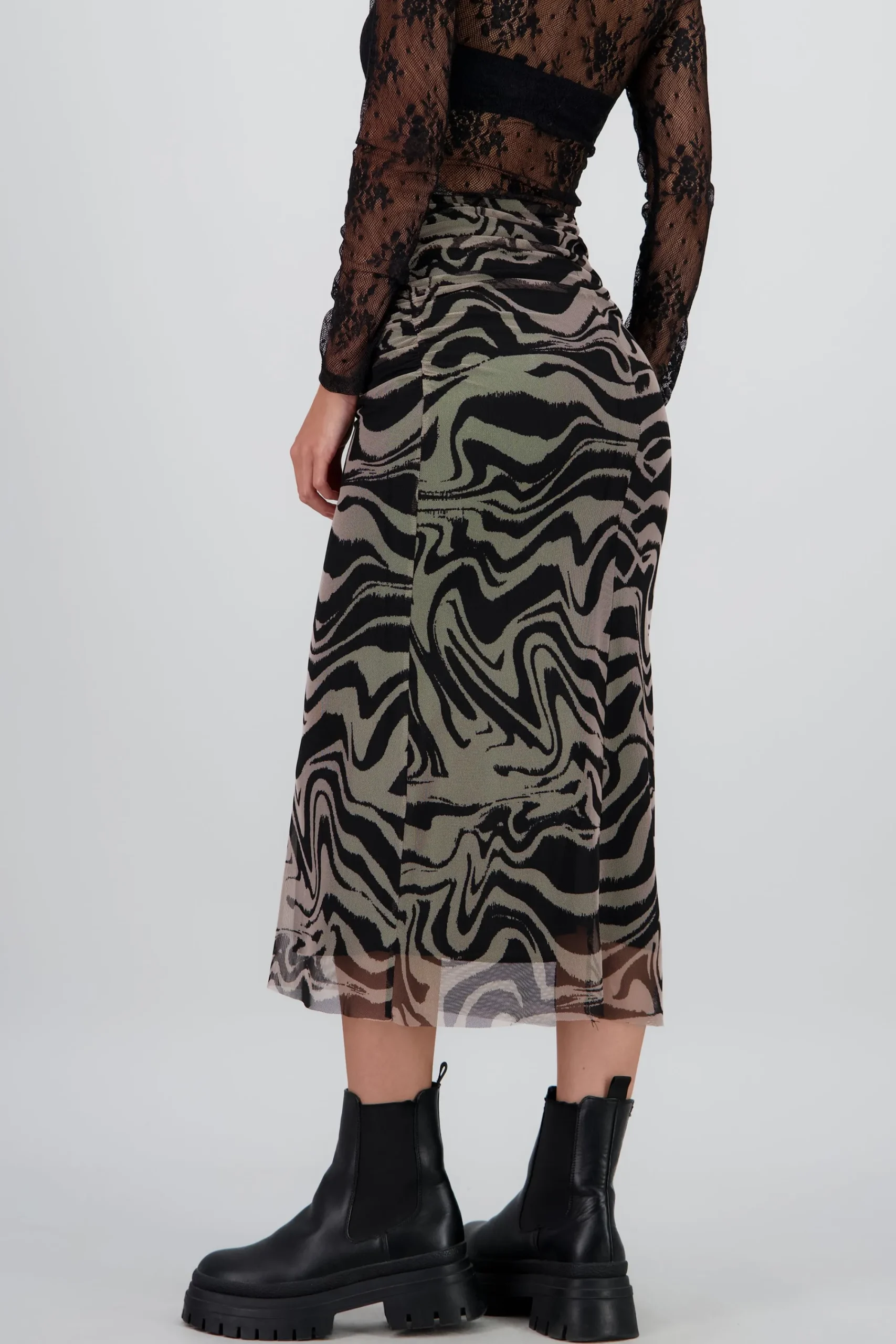 Shasa Draped Mesh Midi Skirt