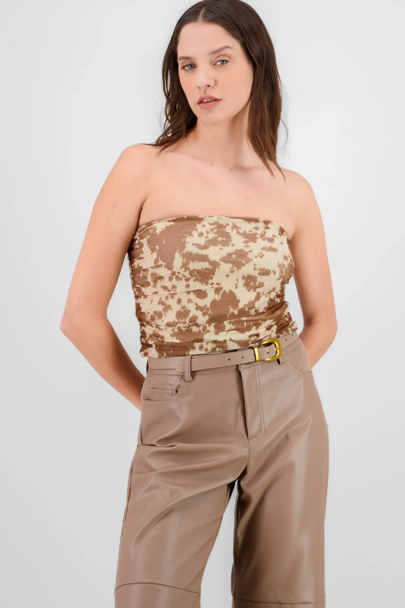 Shasa Draped Mesh Strapless Top