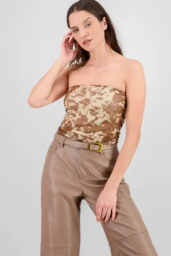 Shasa Draped Mesh Strapless Top