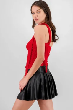 Shasa Draped Mesh Tube Top