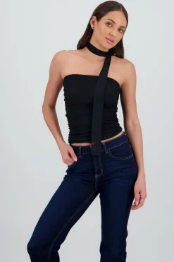 Shasa Draped Mesh Tube Top