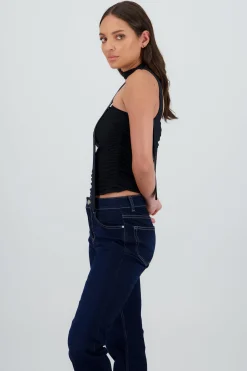 Shasa Draped Mesh Tube Top