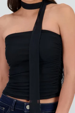 Shasa Draped Mesh Tube Top